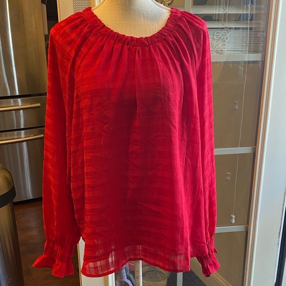 Loft Elegant Red Women's Top size xl lined ruffled sleeve